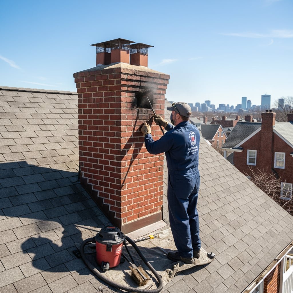 Safe Hearth Chimney Sweep team working on chimney